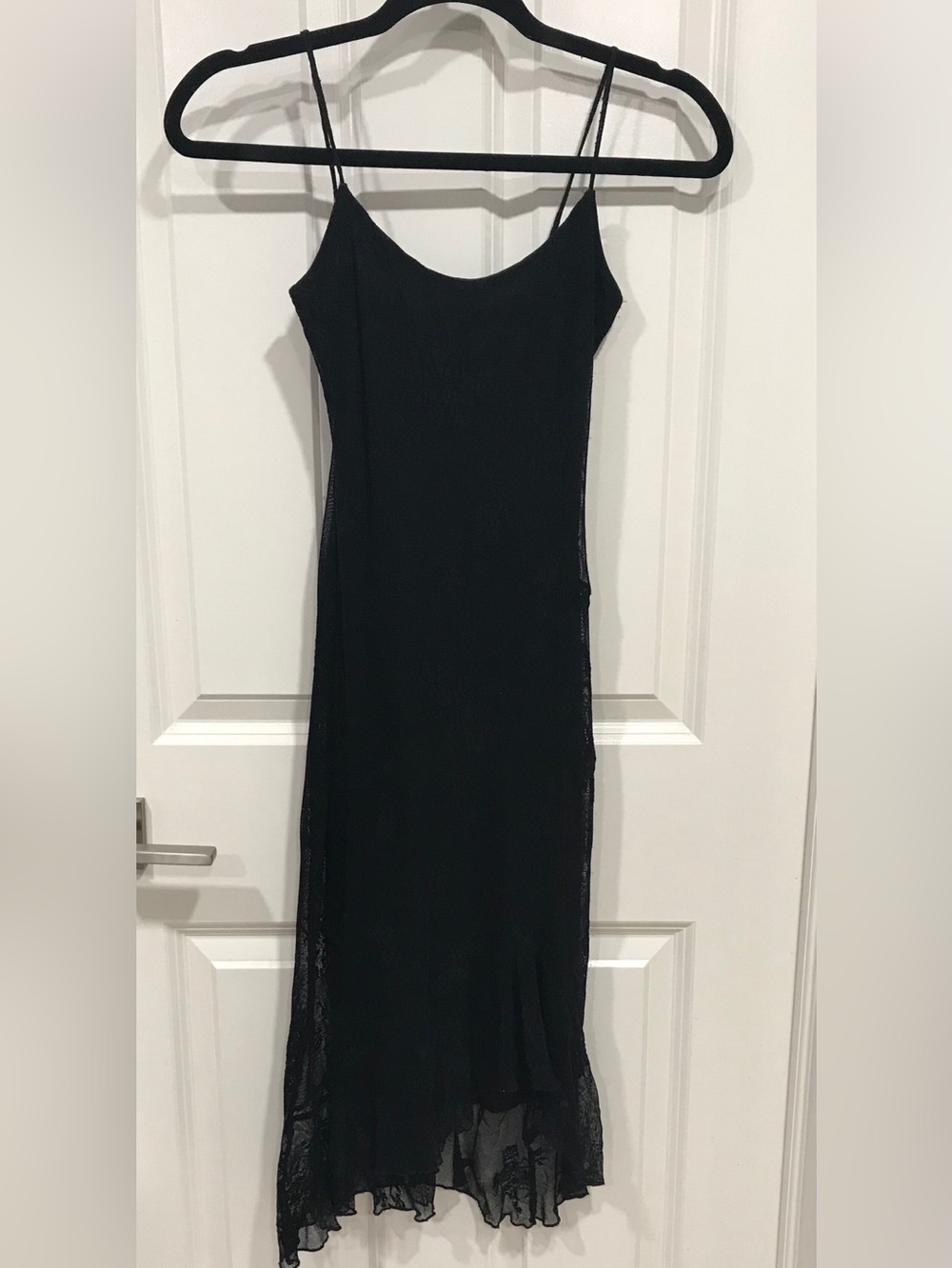 Black Midi Slip Dress with Flounced Hem